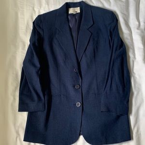 Navy linen/rayon simple notch collar 3 button lined blazer NWOT